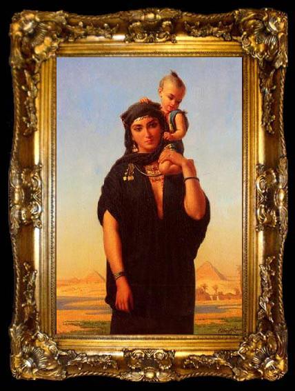 framed  unknow artist Femme fellah portant un enfant. Huile, ta009-2
